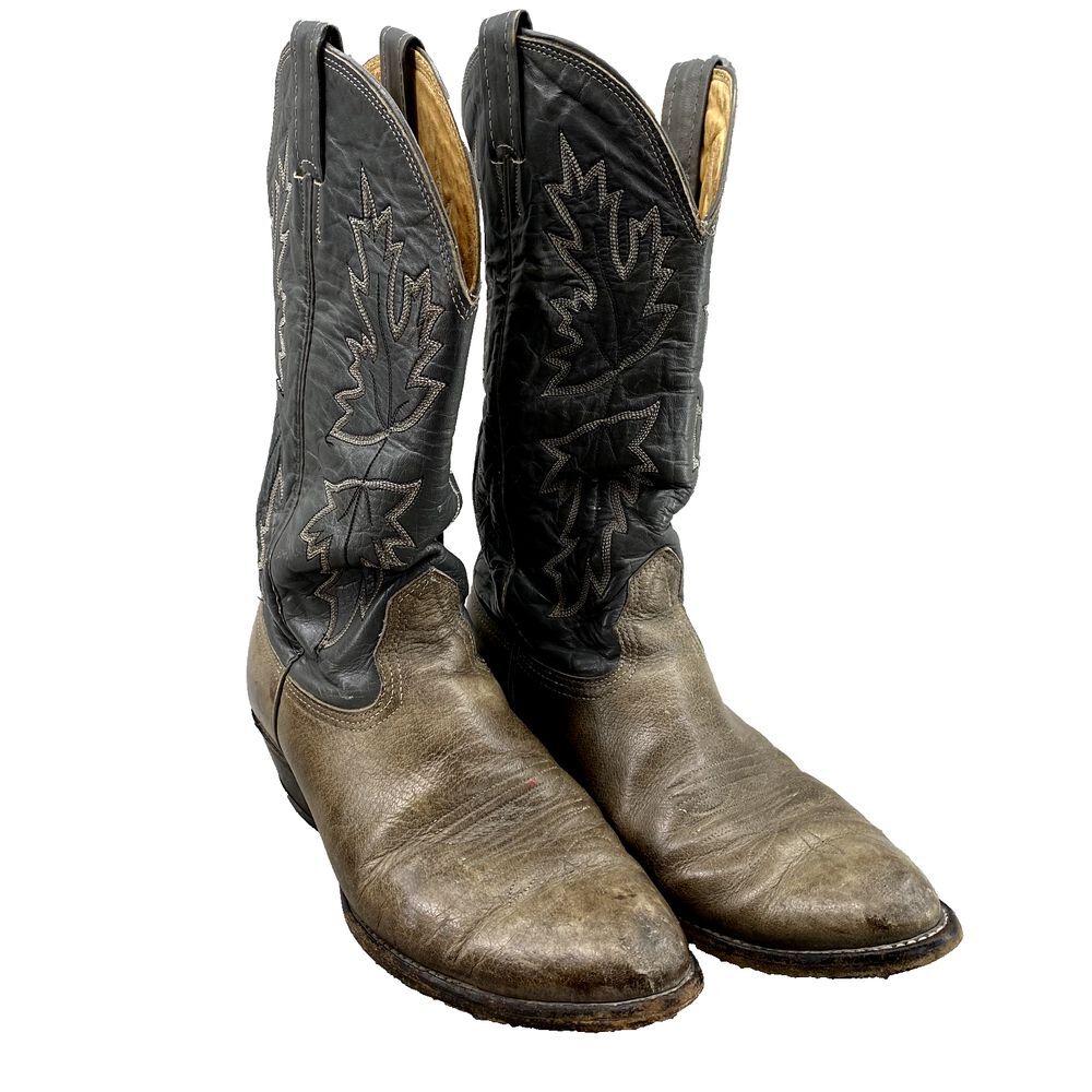 Nocona Boots Men's 9 Taupe Black Leather Cowboy Western Workwear Rodeo Outdoor